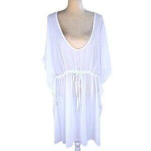 George Women’s White Swim Cover-Up Kaftan Dress Size XL-XXL NWT 100% Polyester